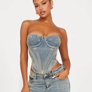 Fashion Nova Blue Denim Corset Top